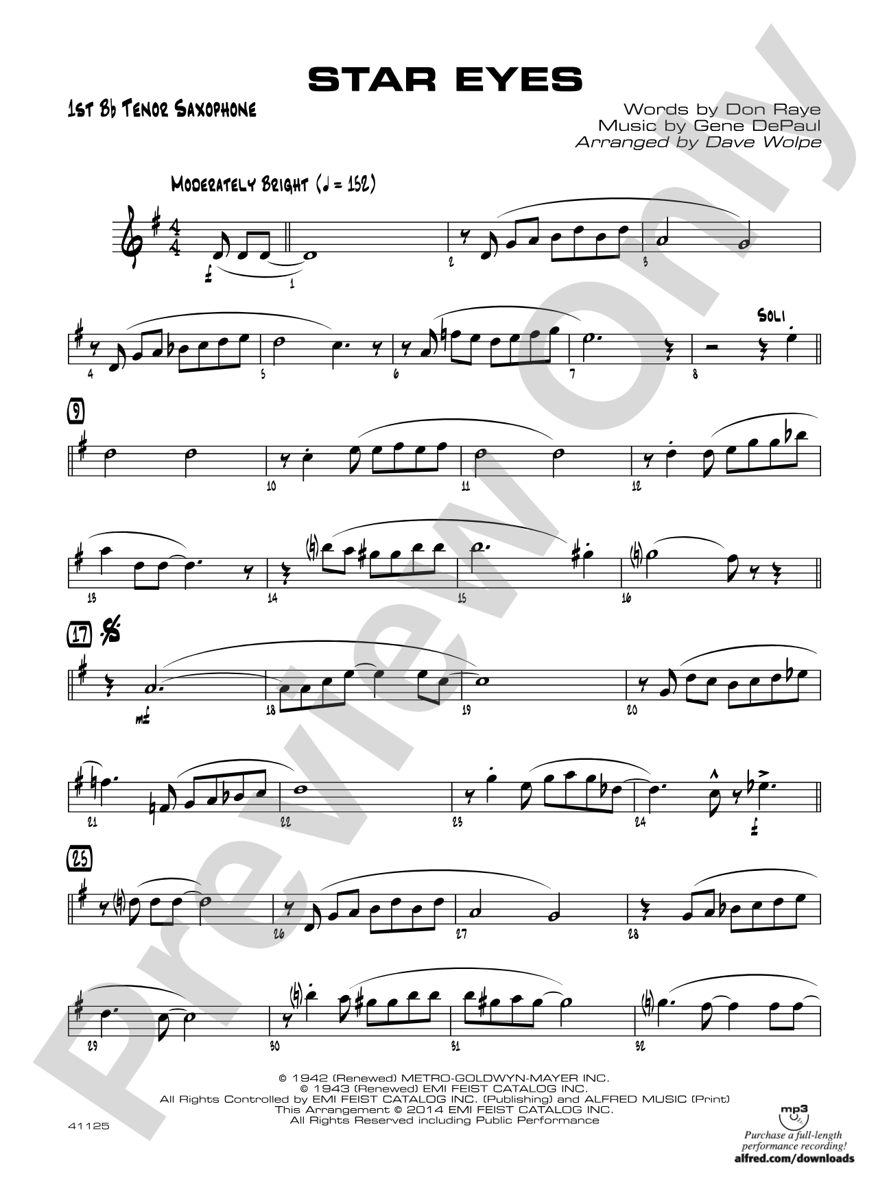 Star Eyes: B-flat Tenor Saxophone