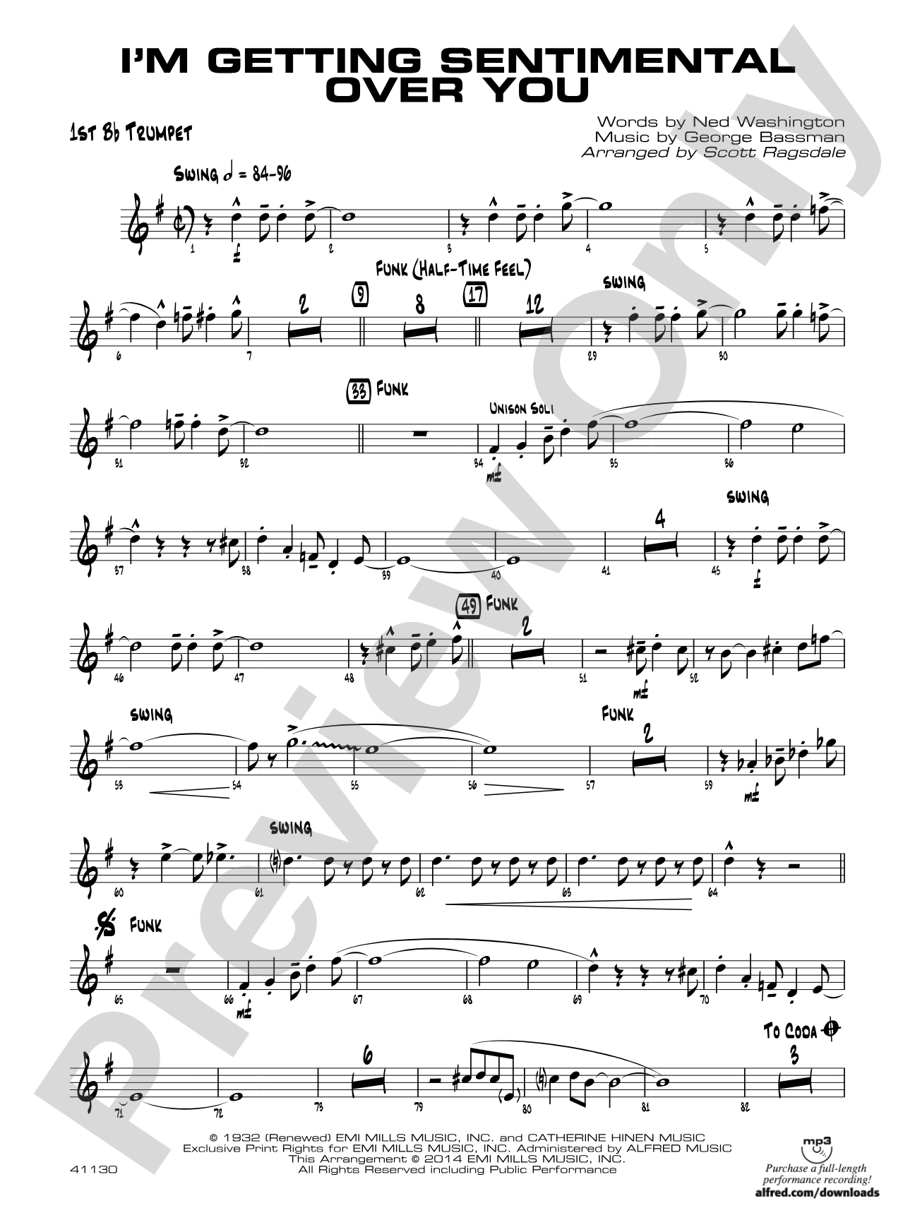 I'm Getting Sentimental over You: 1st B-flat Trumpet
