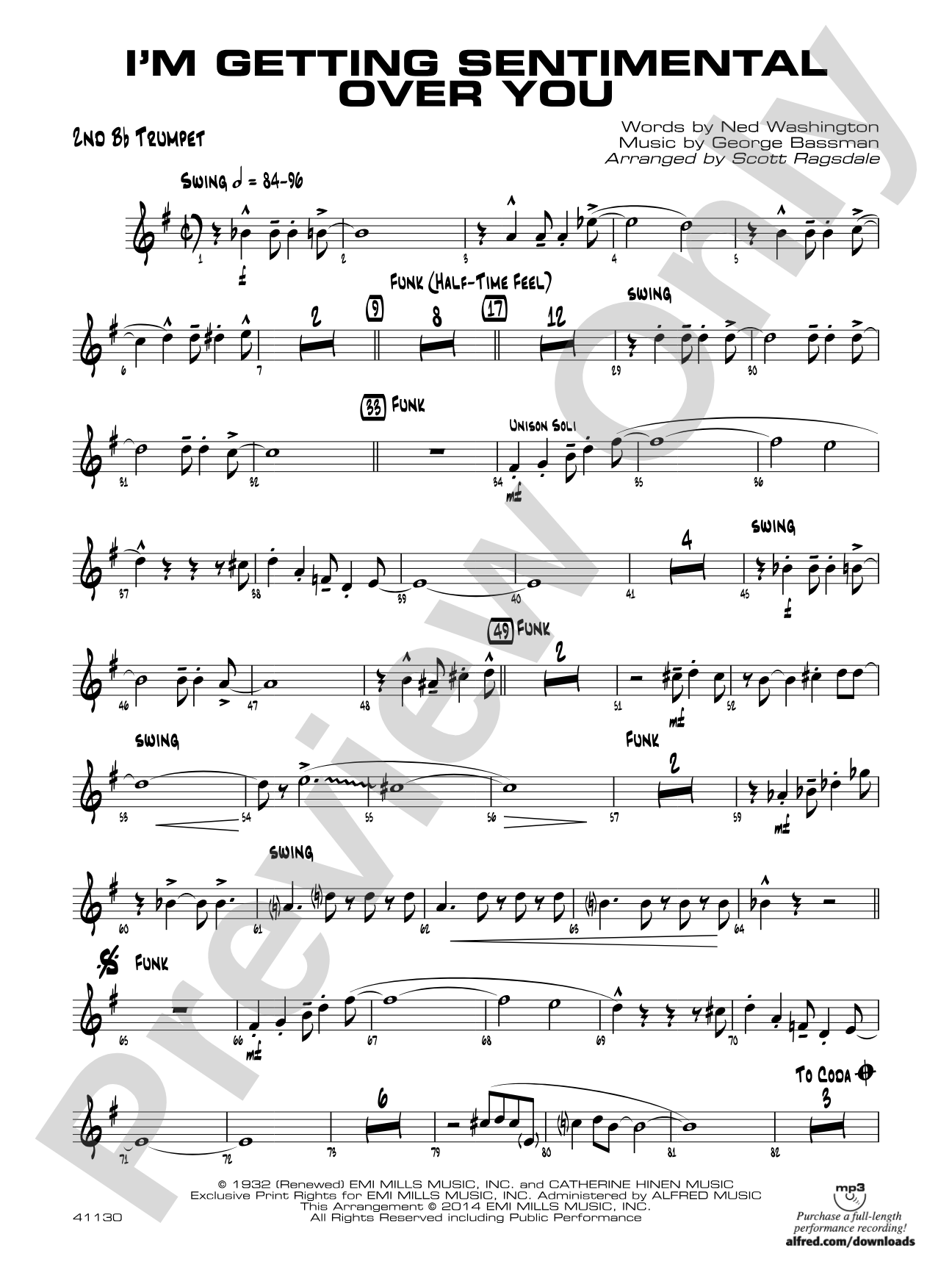 I'm Getting Sentimental over You: 2nd B-flat Trumpet