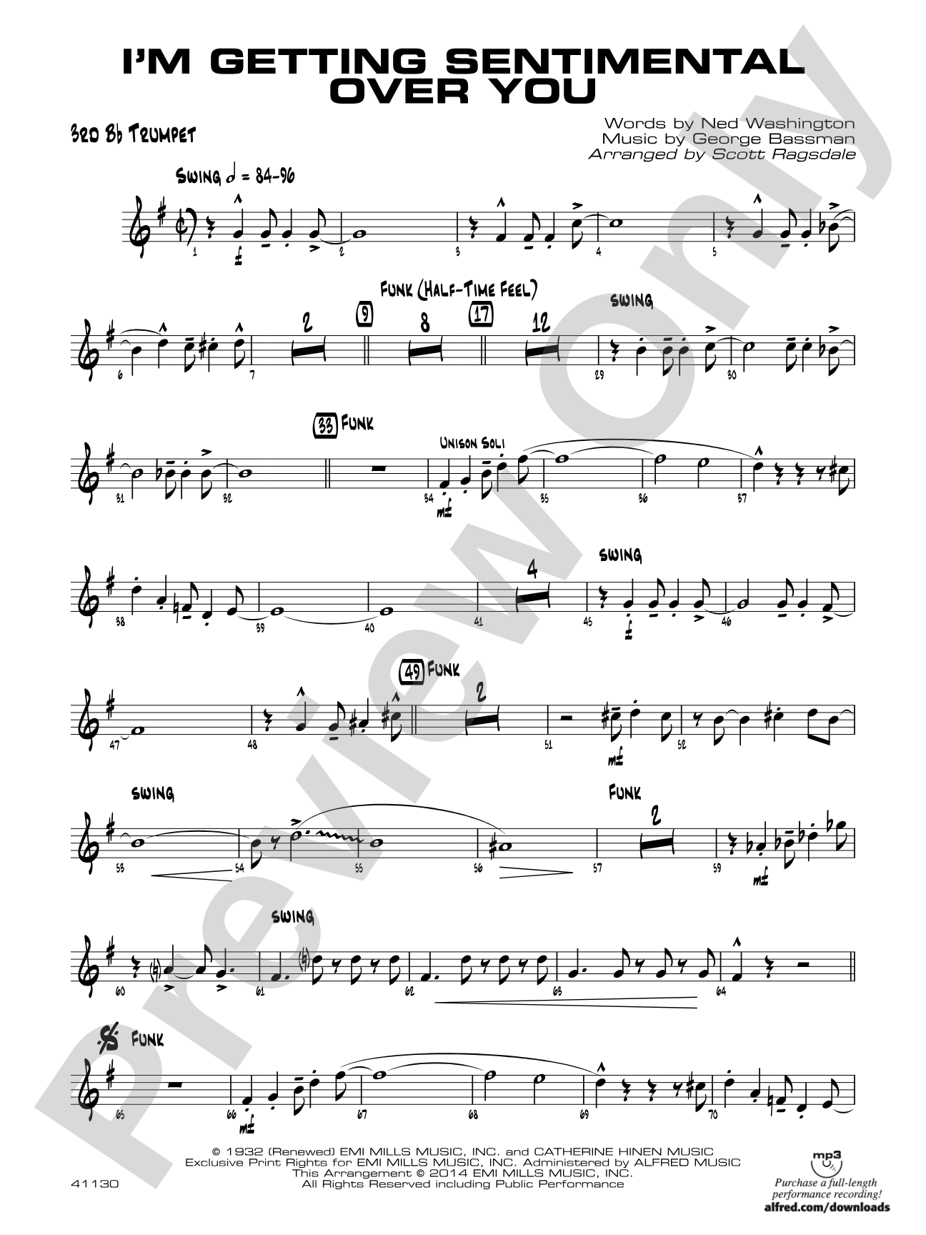 I'm Getting Sentimental over You: 3rd B-flat Trumpet