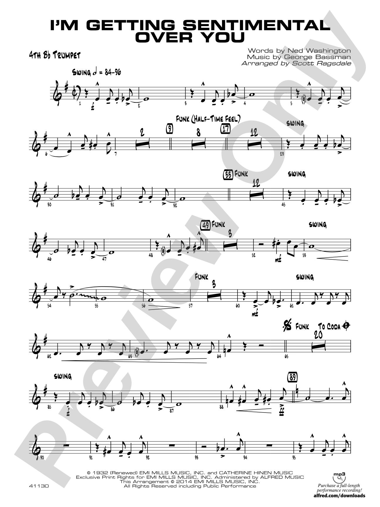 I'm Getting Sentimental over You: 4th B-flat Trumpet