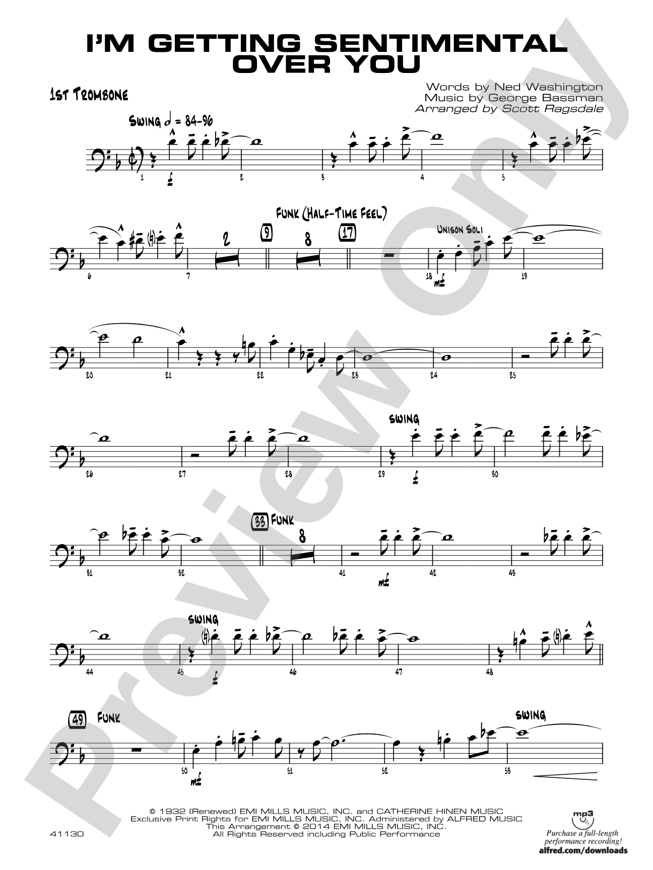 I'm Getting Sentimental over You: 1st Trombone