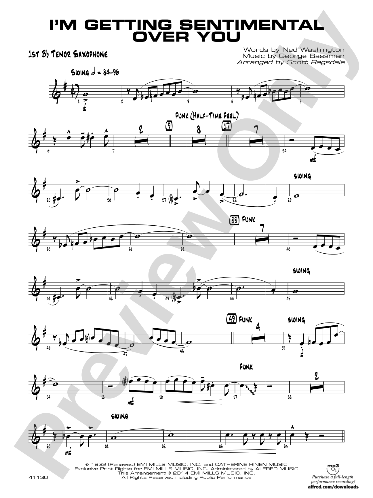 I'm Getting Sentimental over You: B-flat Tenor Saxophone
