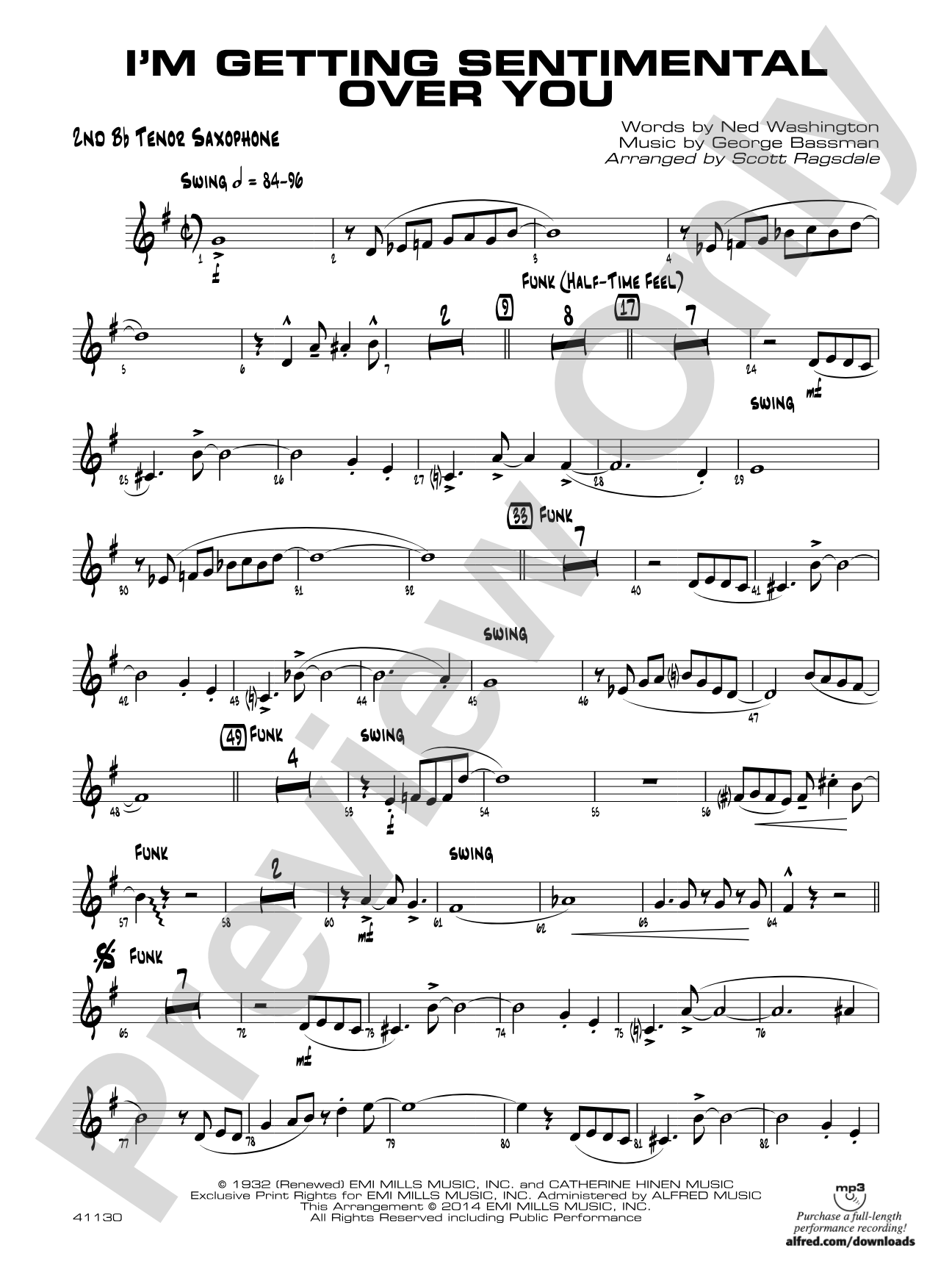I'm Getting Sentimental over You: 2nd B-flat Tenor Saxophone