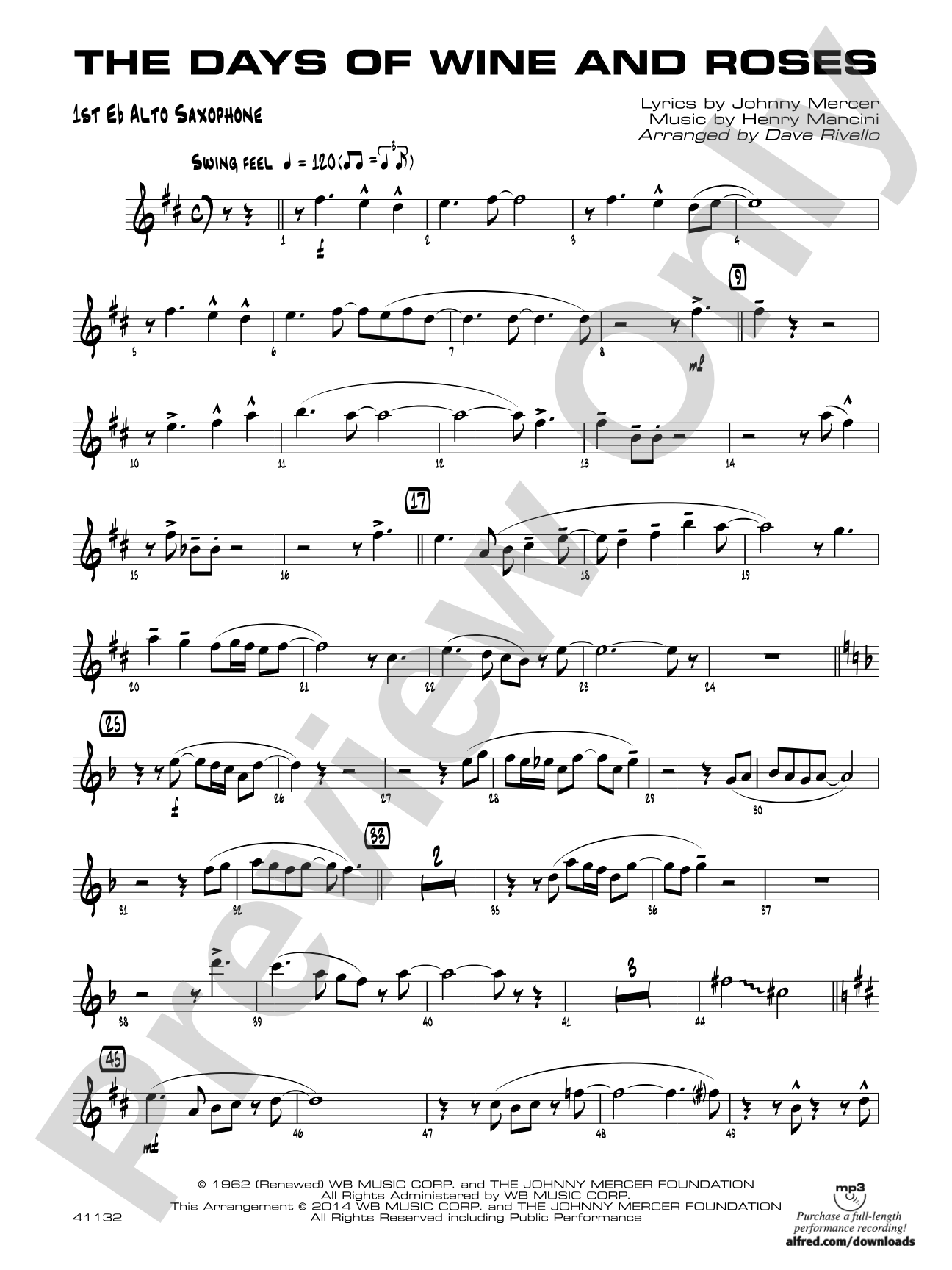 The Days of Wine and Roses: E-flat Alto Saxophone