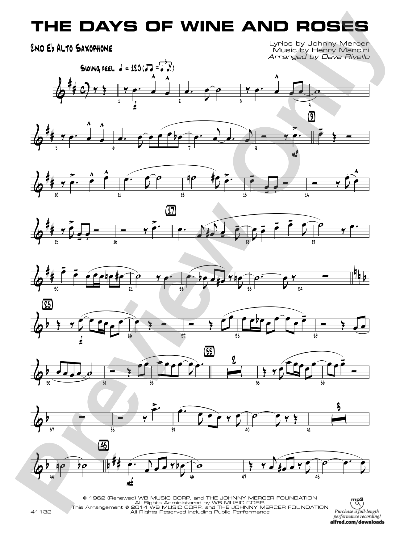 The Days of Wine and Roses: 2nd E-flat Alto Saxophone