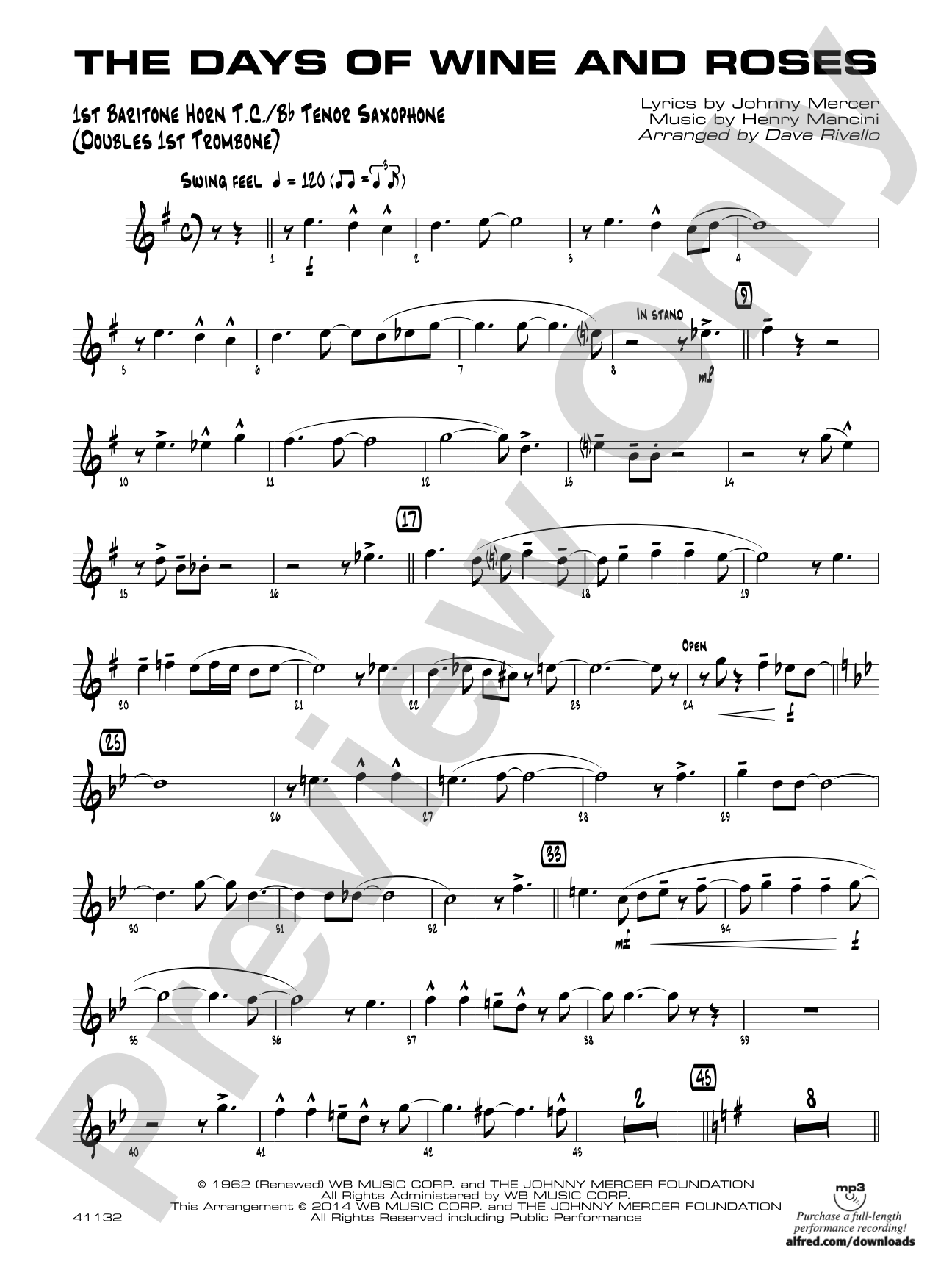 The Days of Wine and Roses: Baritone T.C.