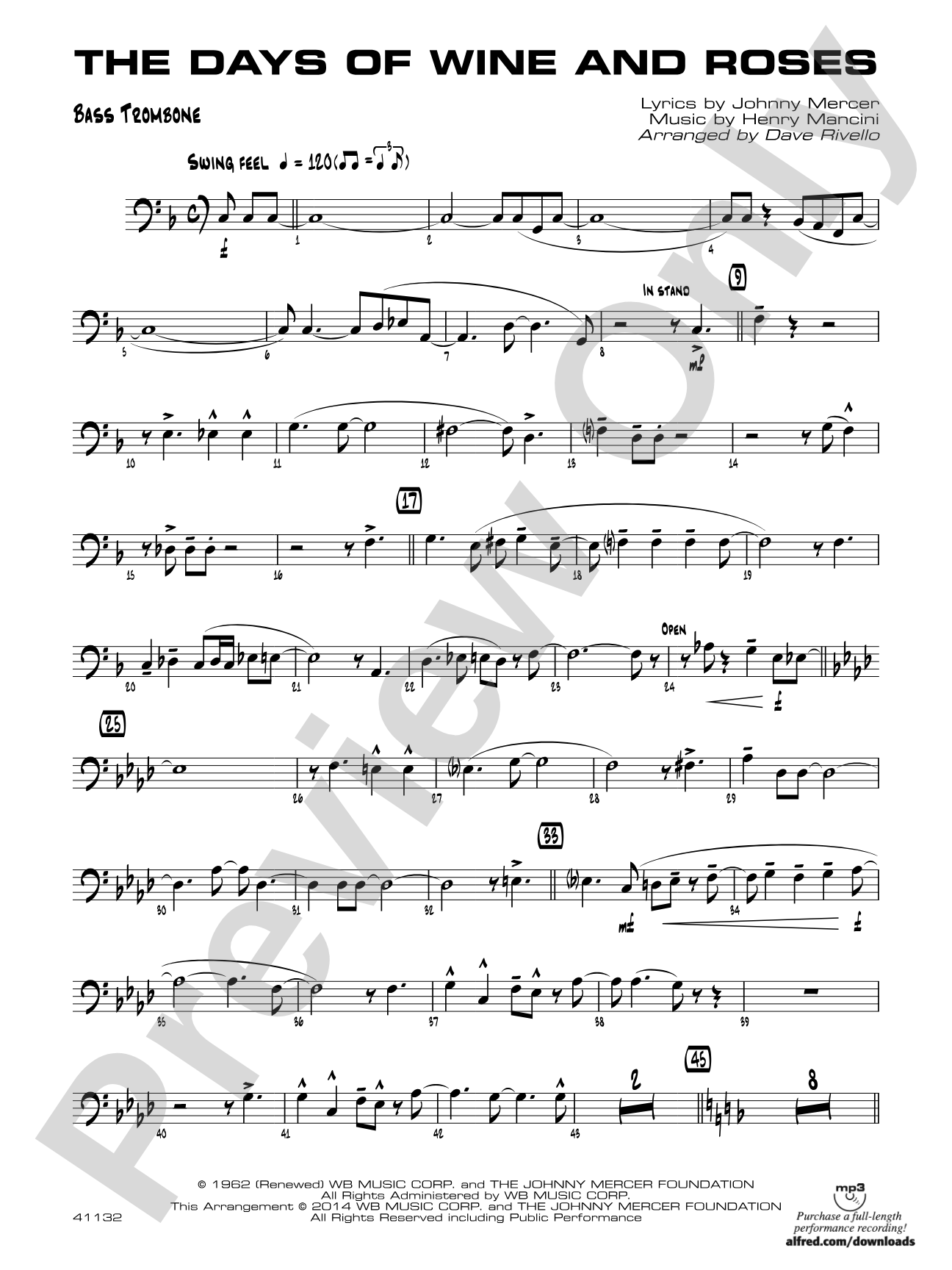 The Days of Wine and Roses: Bass Trombone