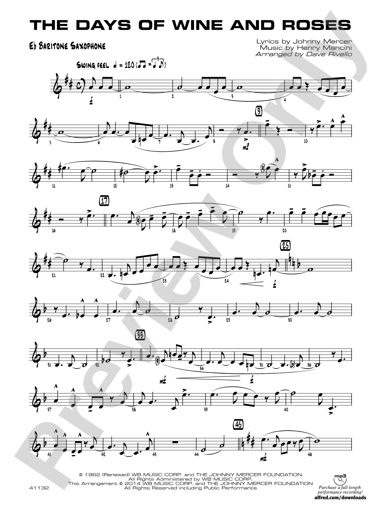 The Days of Wine and Roses: E-flat Baritone Saxophone