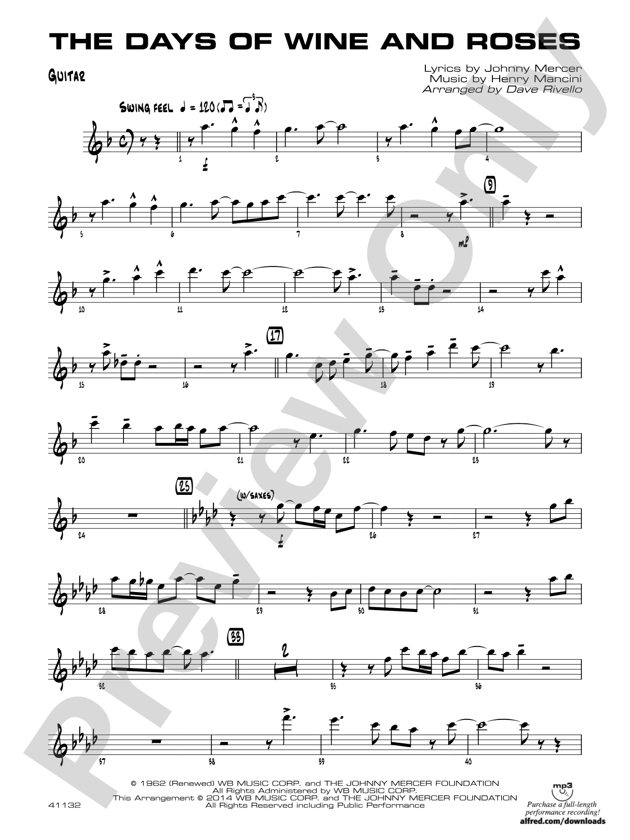 The Days of Wine and Roses: Guitar