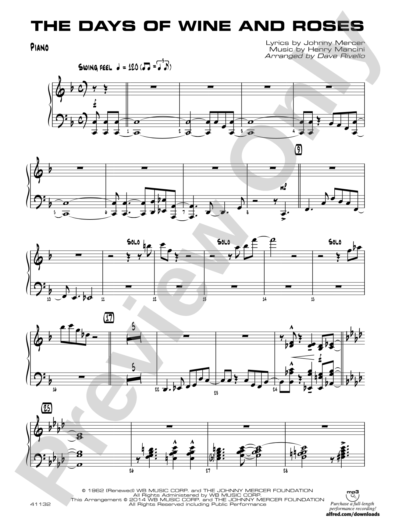 The Days of Wine and Roses: Piano Accompaniment