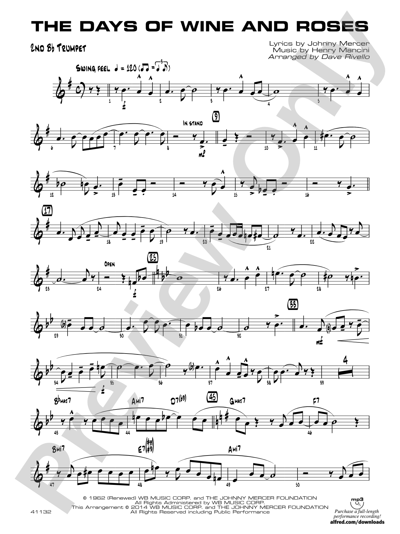 The Days of Wine and Roses: 2nd B-flat Trumpet