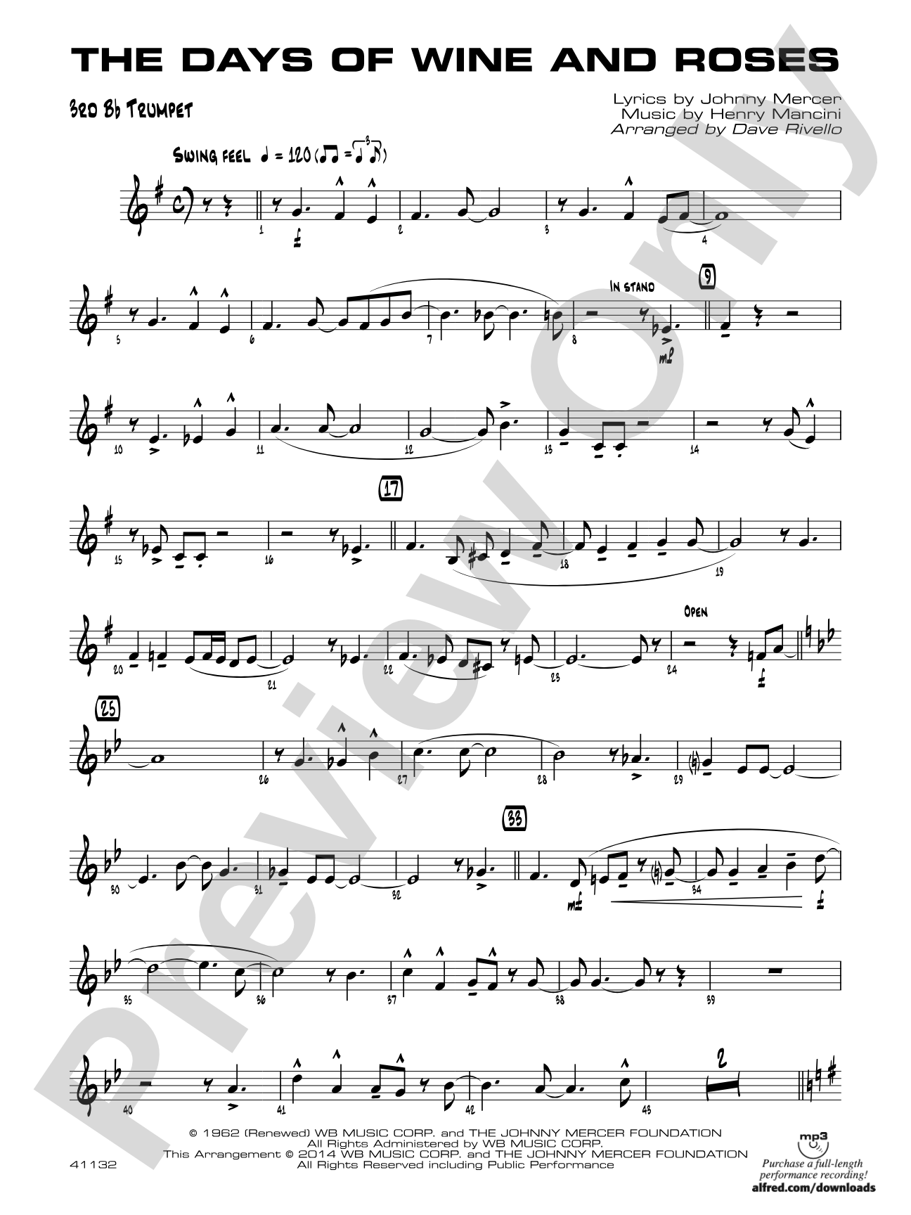 The Days of Wine and Roses: 3rd B-flat Trumpet