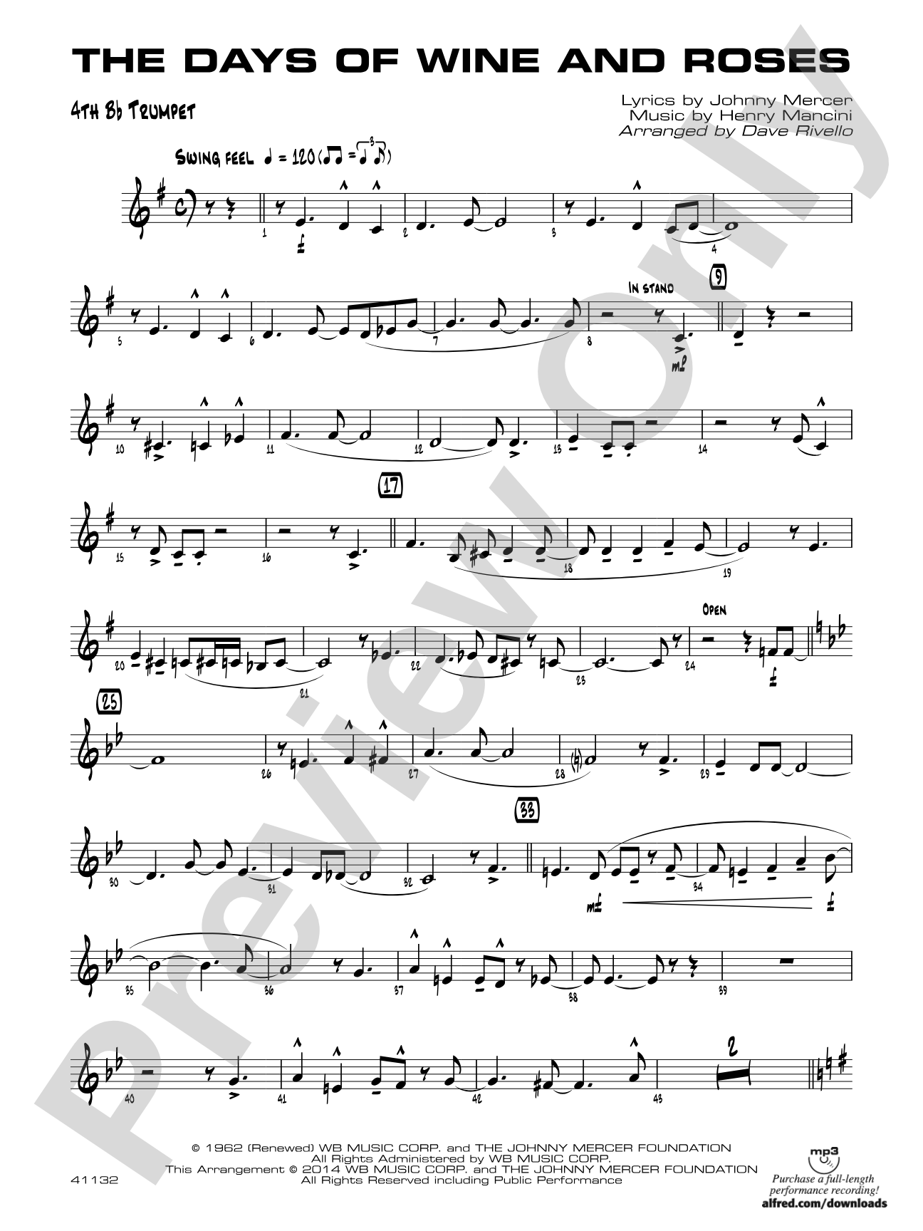 The Days of Wine and Roses: 4th B-flat Trumpet