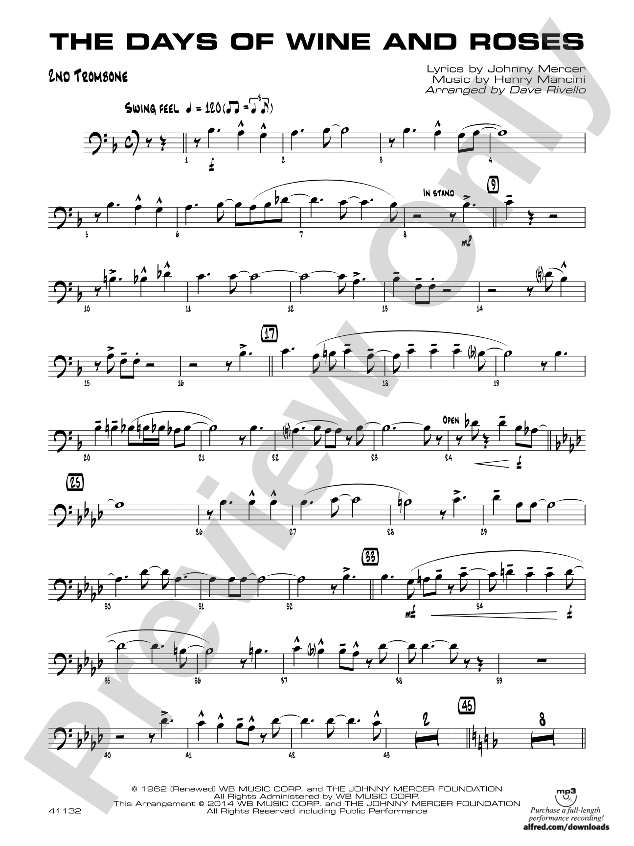 The Days of Wine and Roses: 2nd Trombone