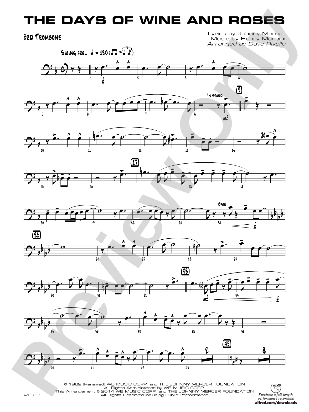 The Days of Wine and Roses: 3rd Trombone