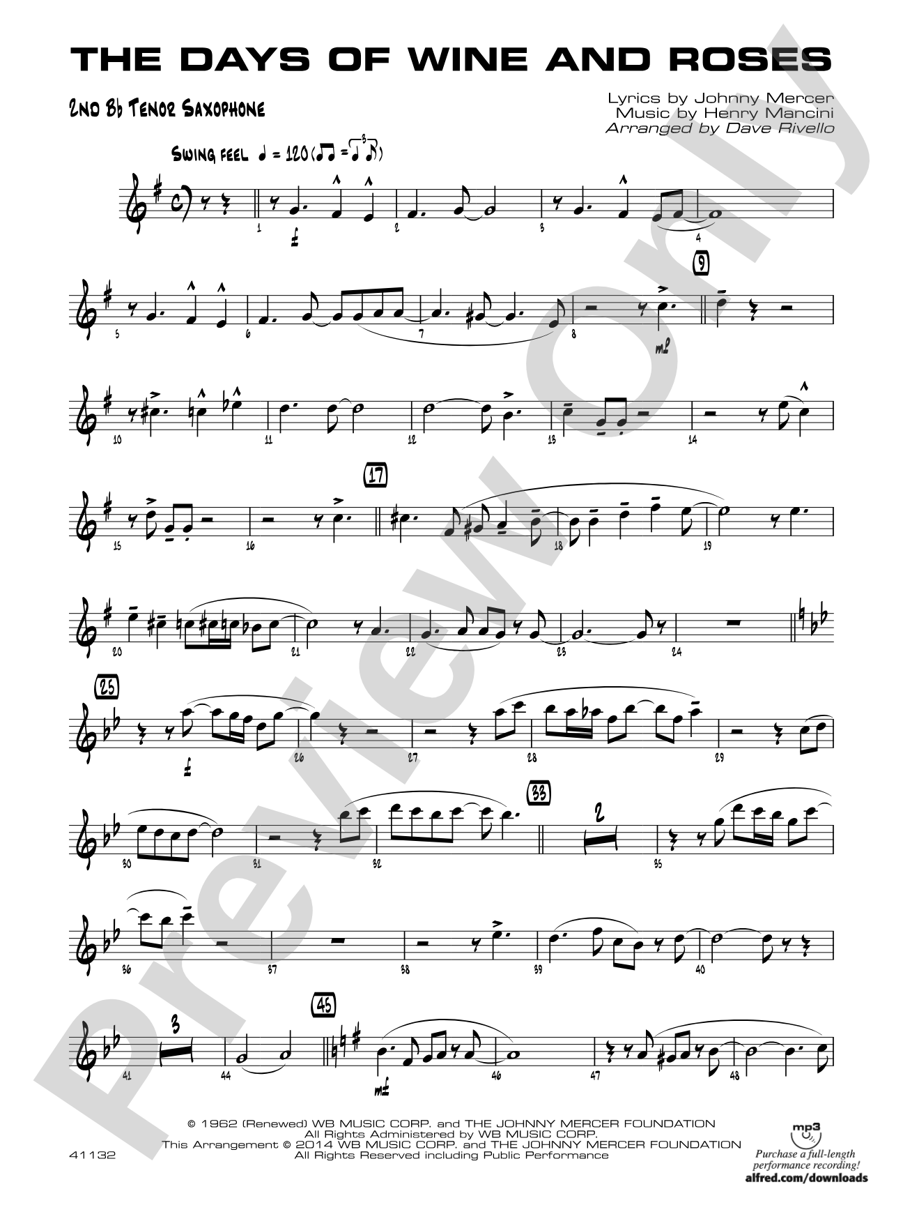 The Days of Wine and Roses: 2nd B-flat Tenor Saxophone