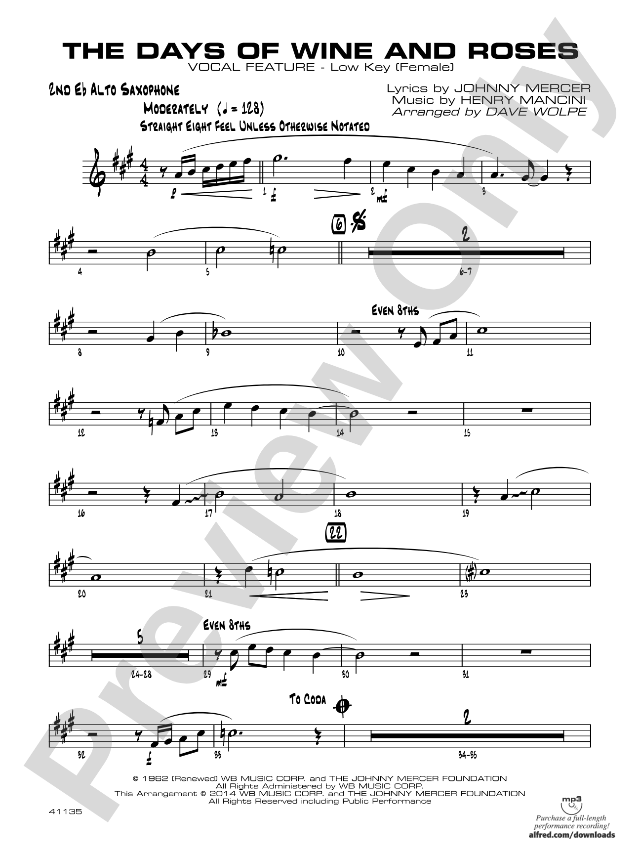 The Days of Wine and Roses: 2nd E-flat Alto Saxophone
