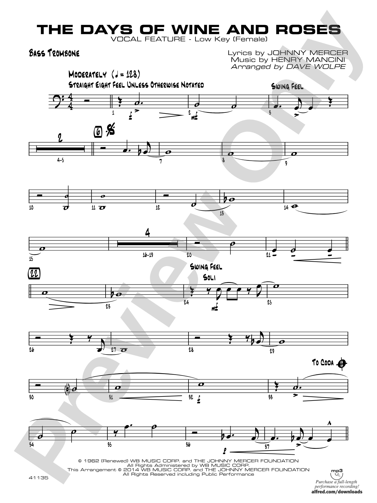 The Days of Wine and Roses: Bass Trombone