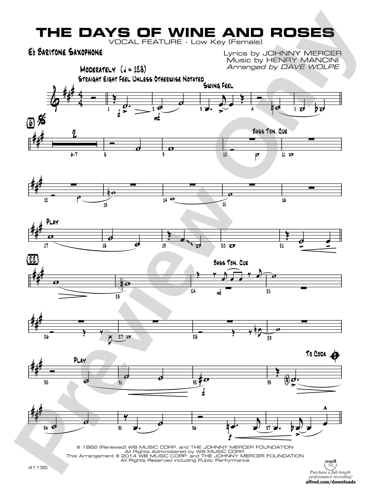 The Days of Wine and Roses: E-flat Baritone Saxophone