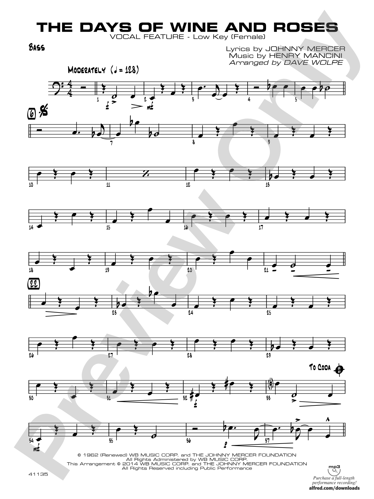 The Days of Wine and Roses: String Bass