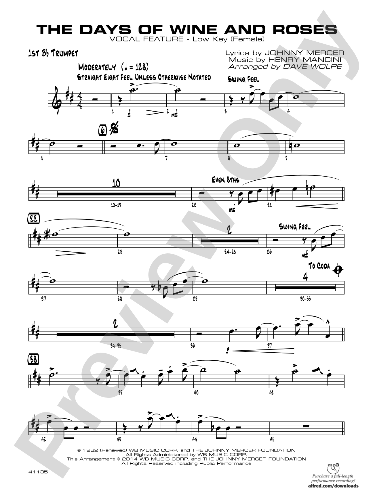 The Days of Wine and Roses: 1st B-flat Trumpet