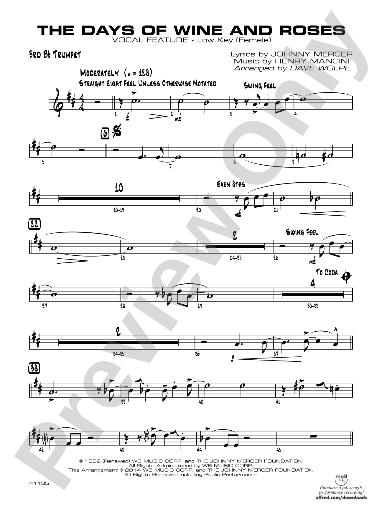 The Days of Wine and Roses: 3rd B-flat Trumpet