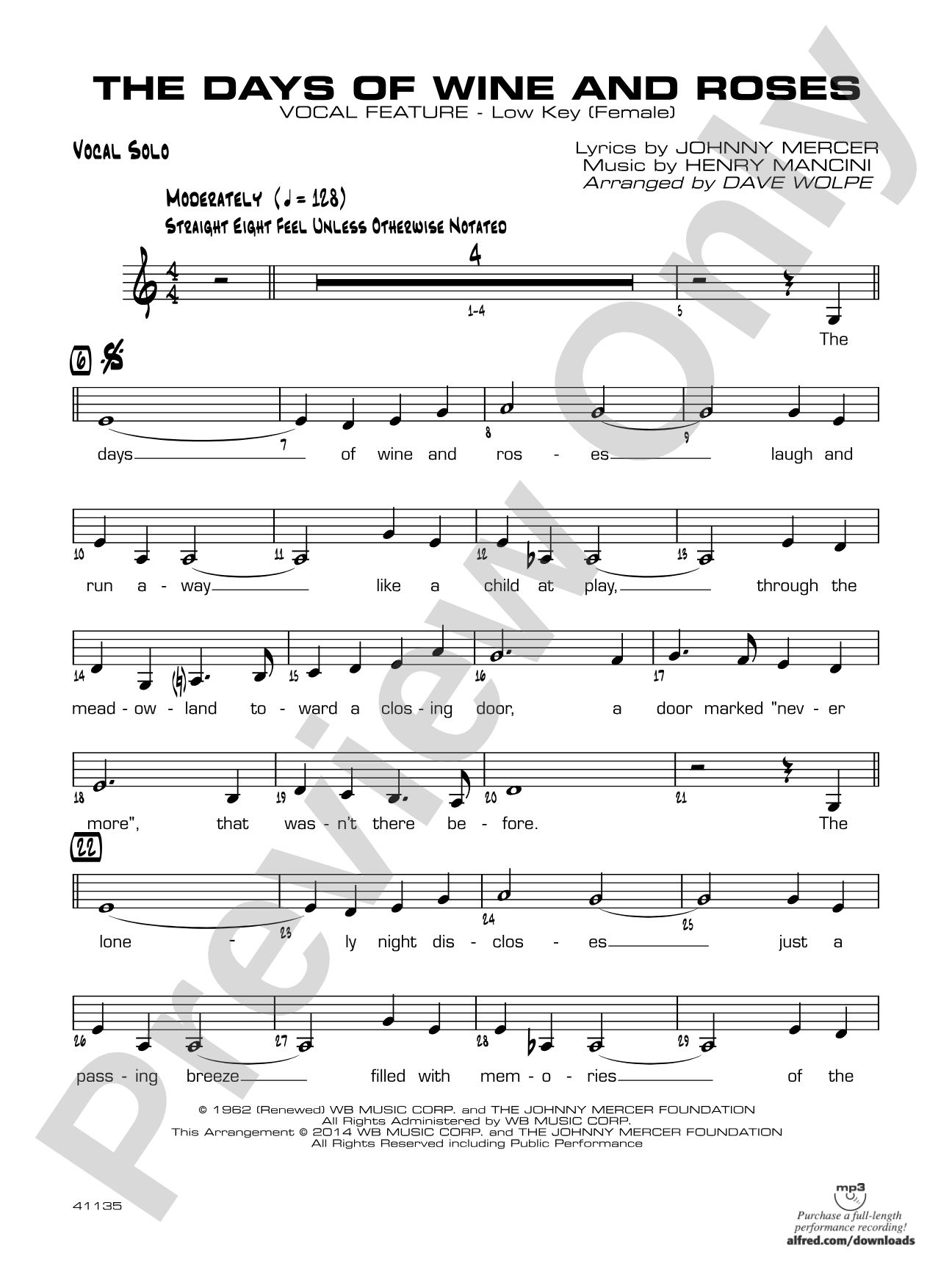 The Days of Wine and Roses: Vocal Solo