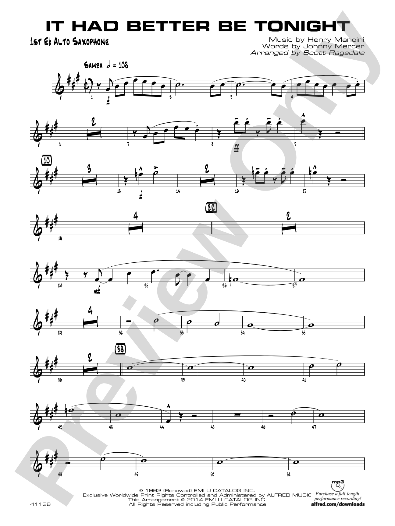 It Had Better Be Tonight: E-flat Alto Saxophone