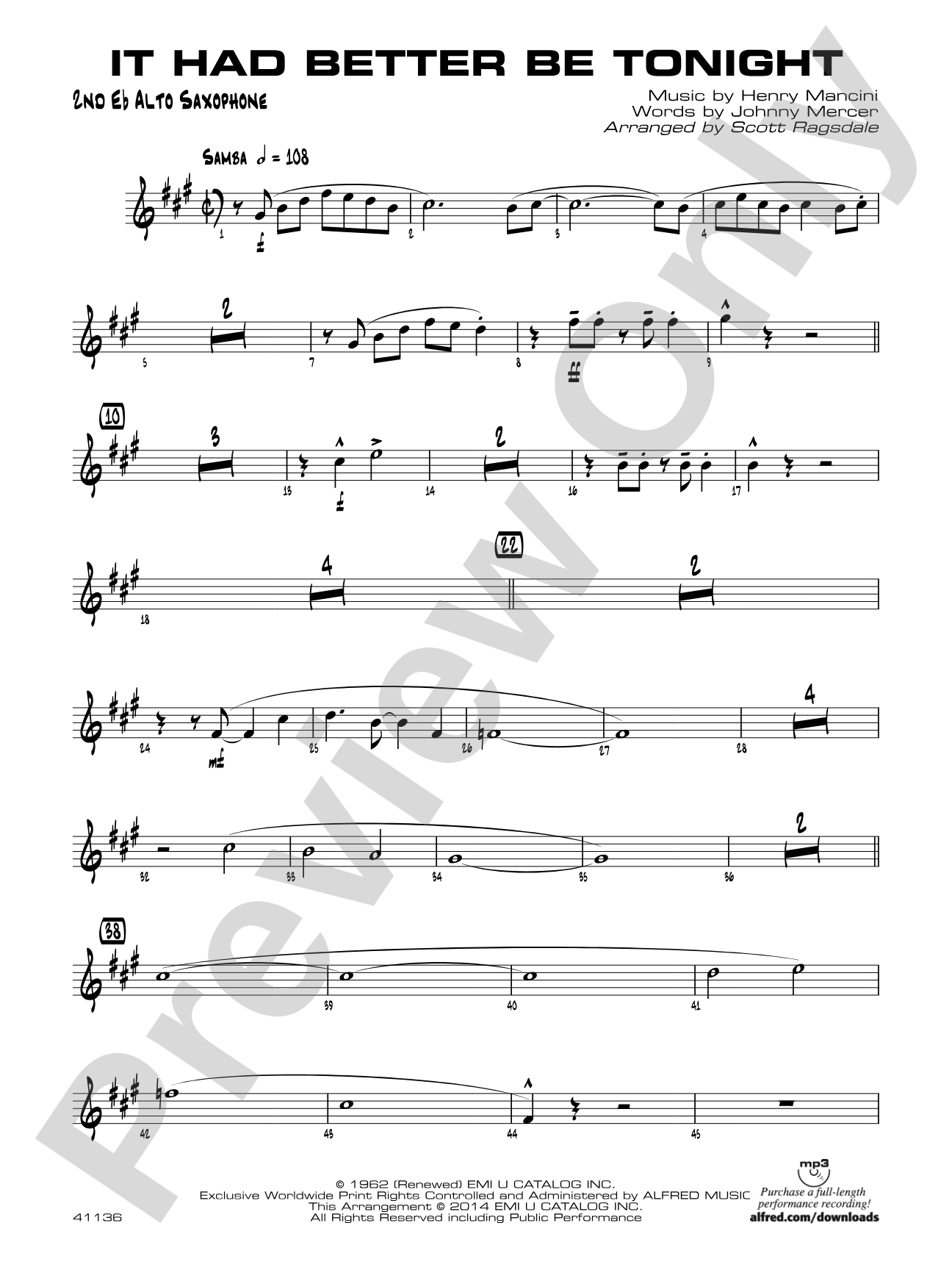 It Had Better Be Tonight: 2nd E-flat Alto Saxophone