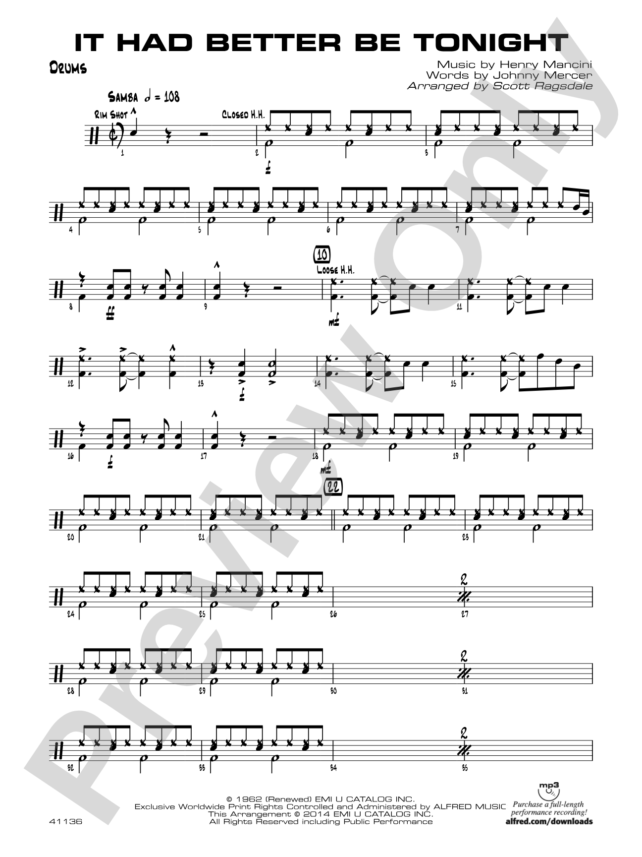 It Had Better Be Tonight: Drums