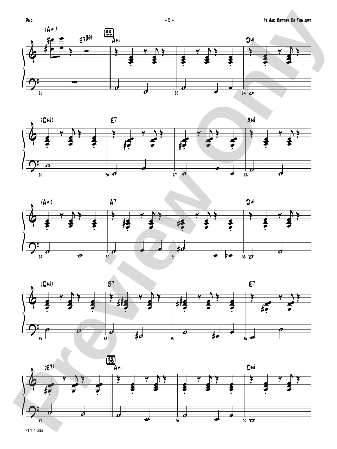 It Had Better Be Tonight: Piano Accompaniment