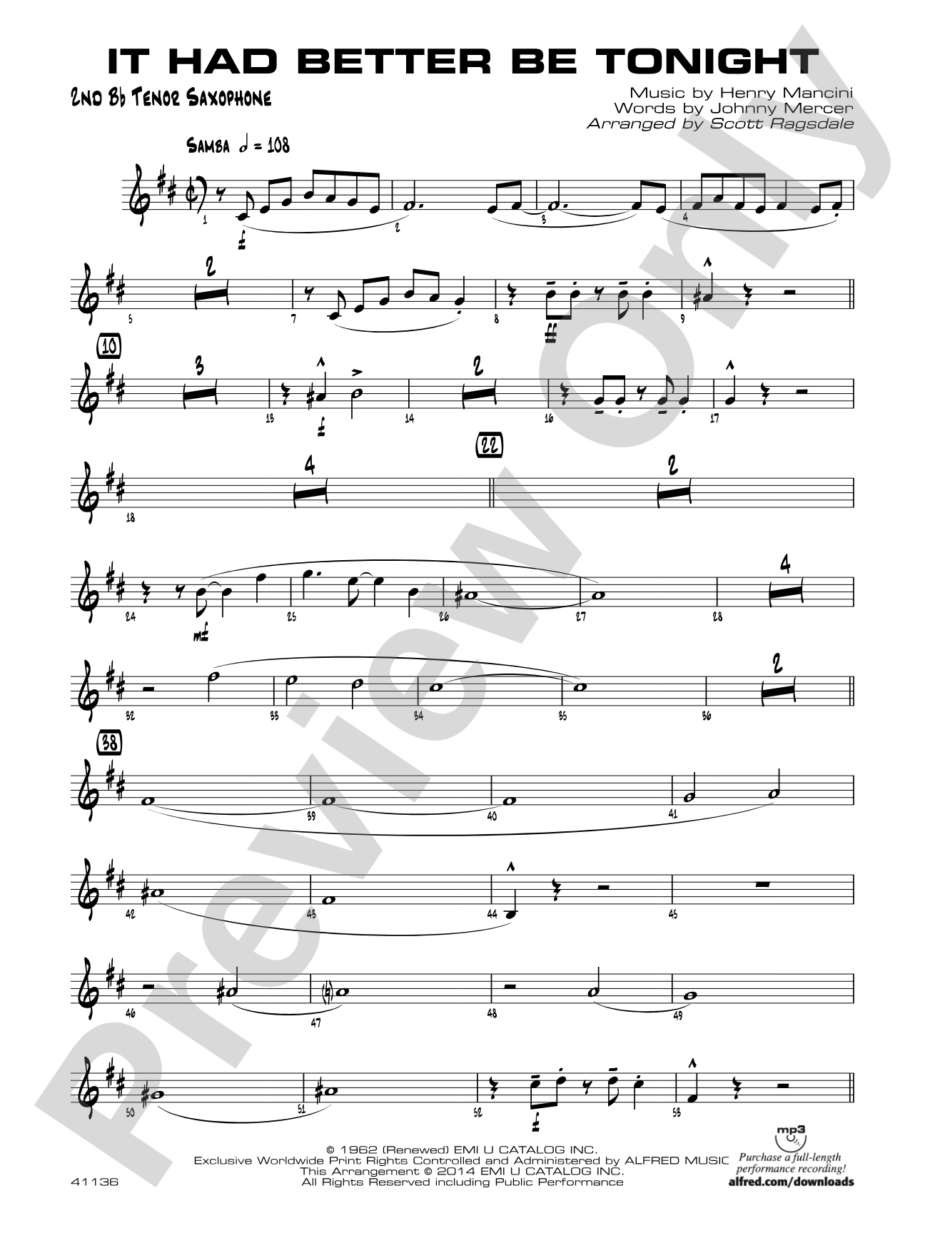 It Had Better Be Tonight: 2nd B-flat Tenor Saxophone