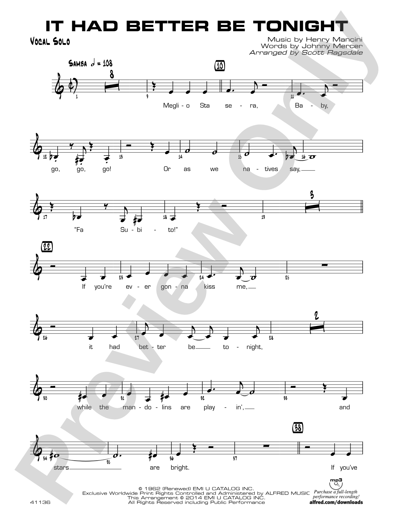 It Had Better Be Tonight: Vocal Solo
