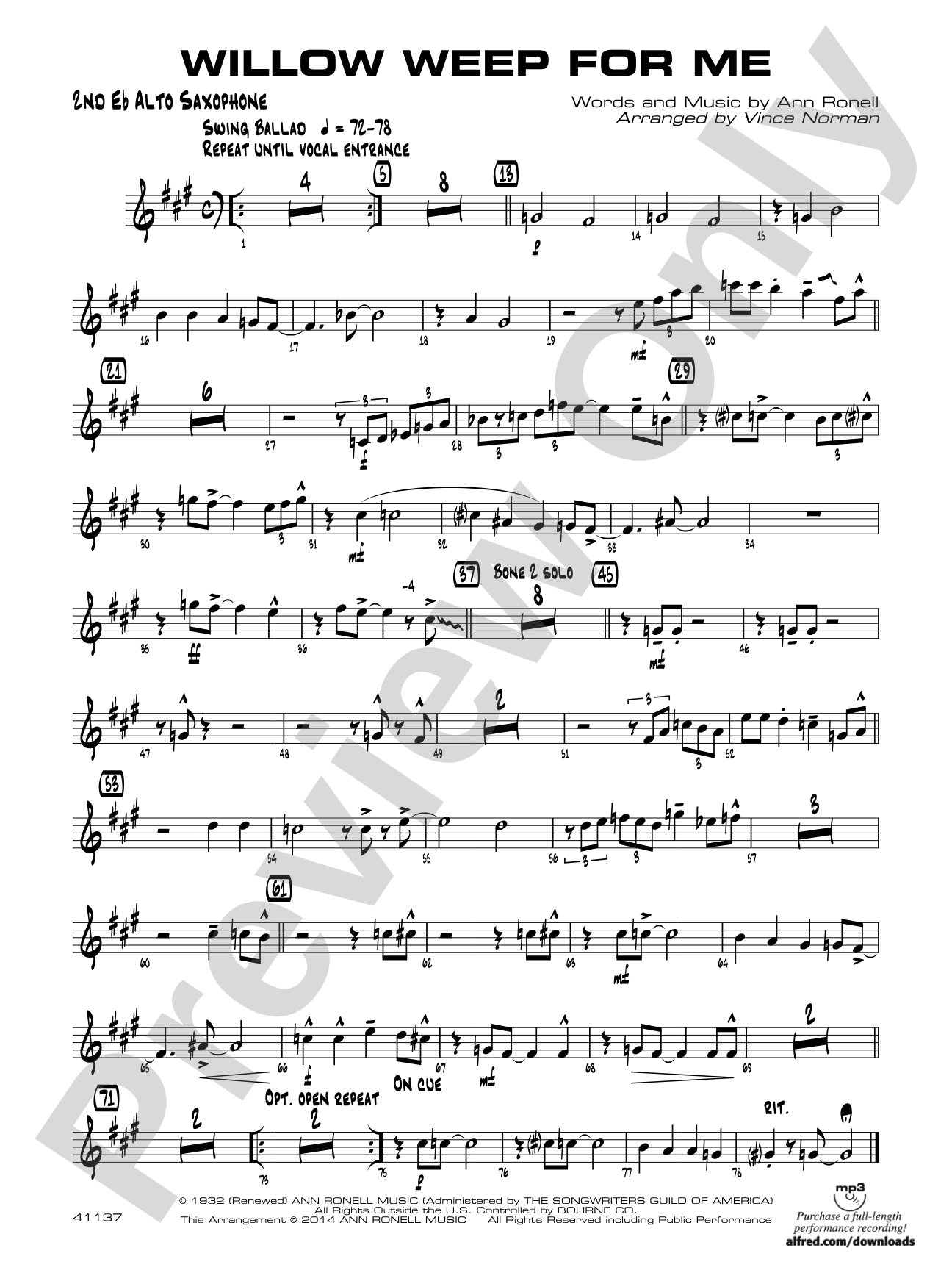 Willow Weep for Me: 2nd E-flat Alto Saxophone