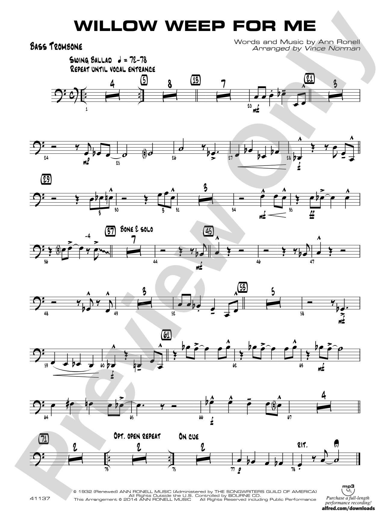 Willow Weep for Me: Bass Trombone