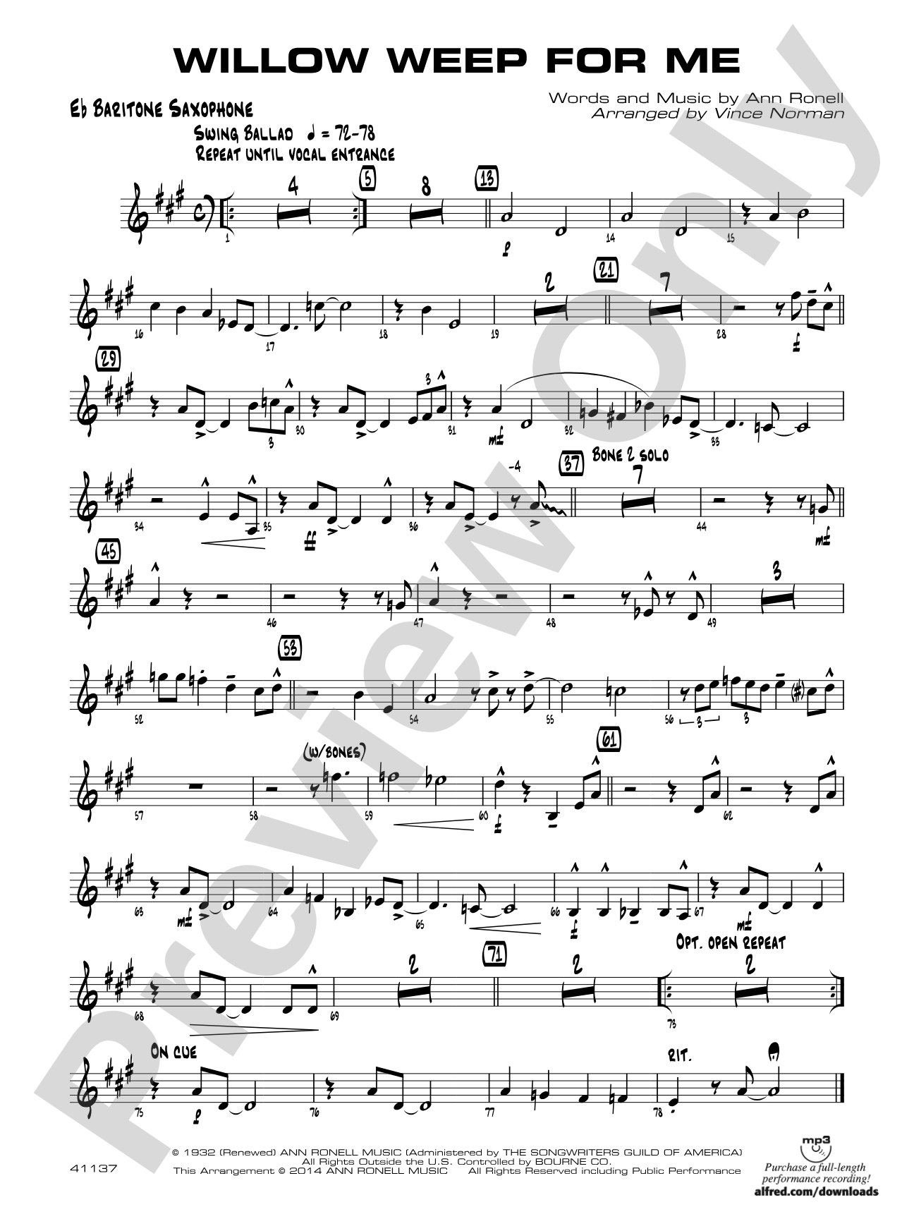 Willow Weep for Me: E-flat Baritone Saxophone