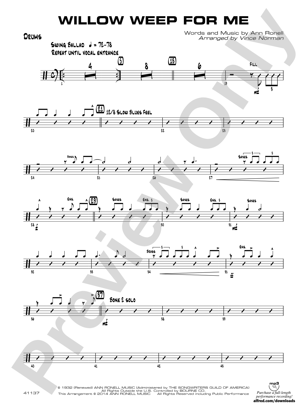 Willow Weep for Me: Drums