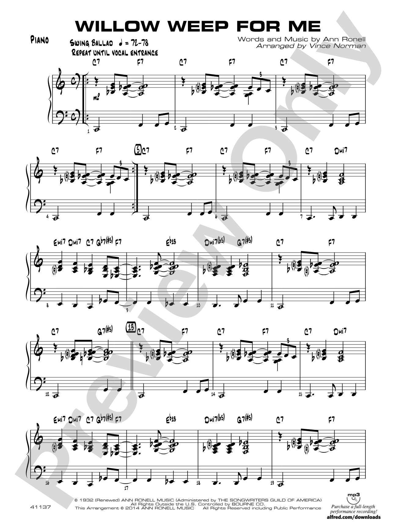 Willow Weep for Me: Piano Accompaniment