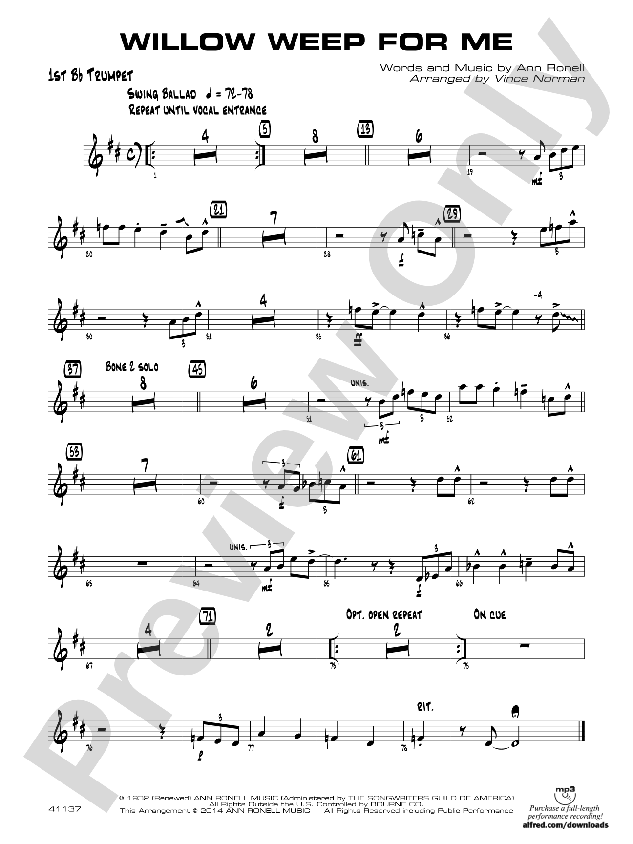 Willow Weep for Me: 1st B-flat Trumpet