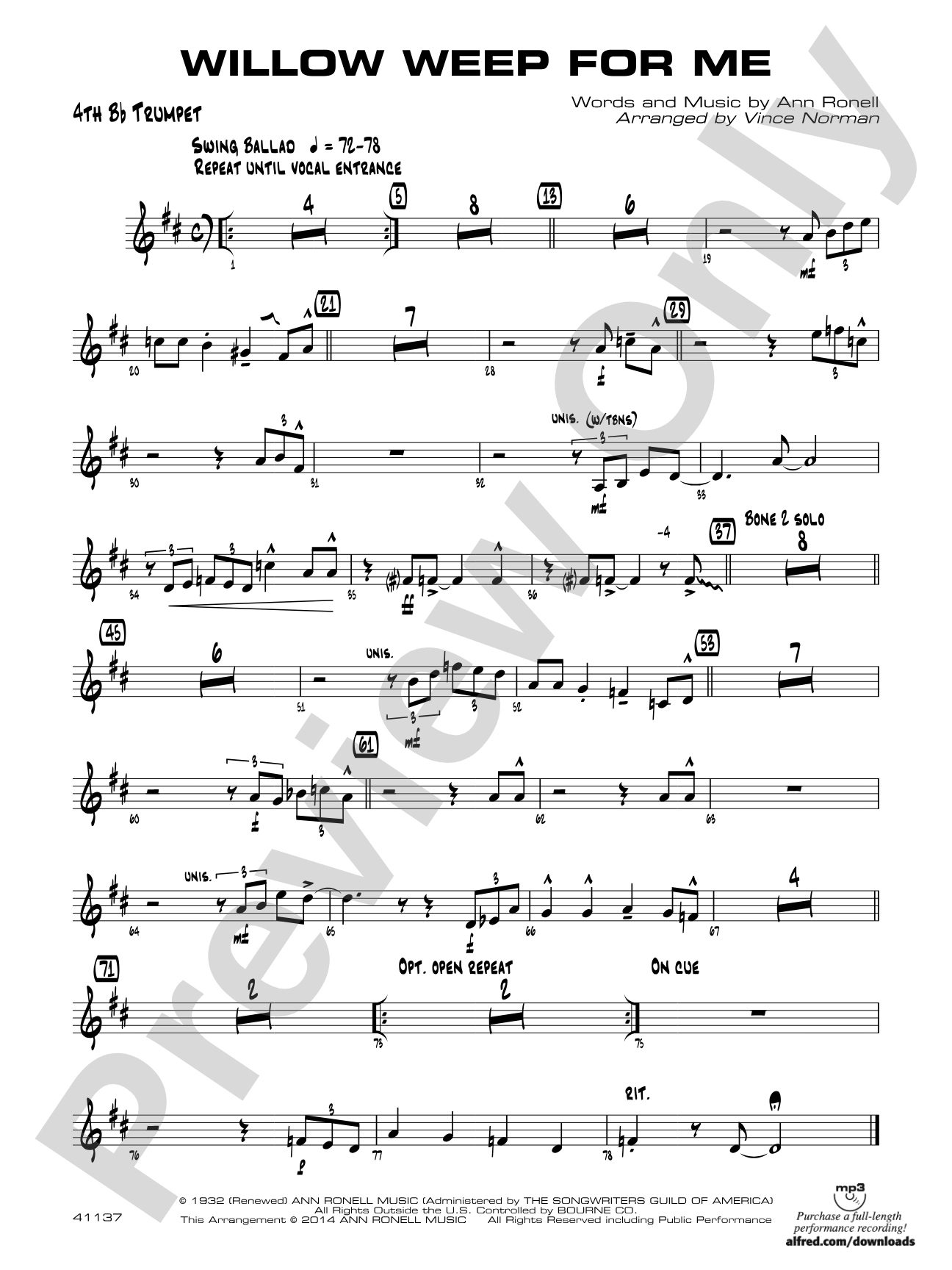 Willow Weep for Me: 4th B-flat Trumpet