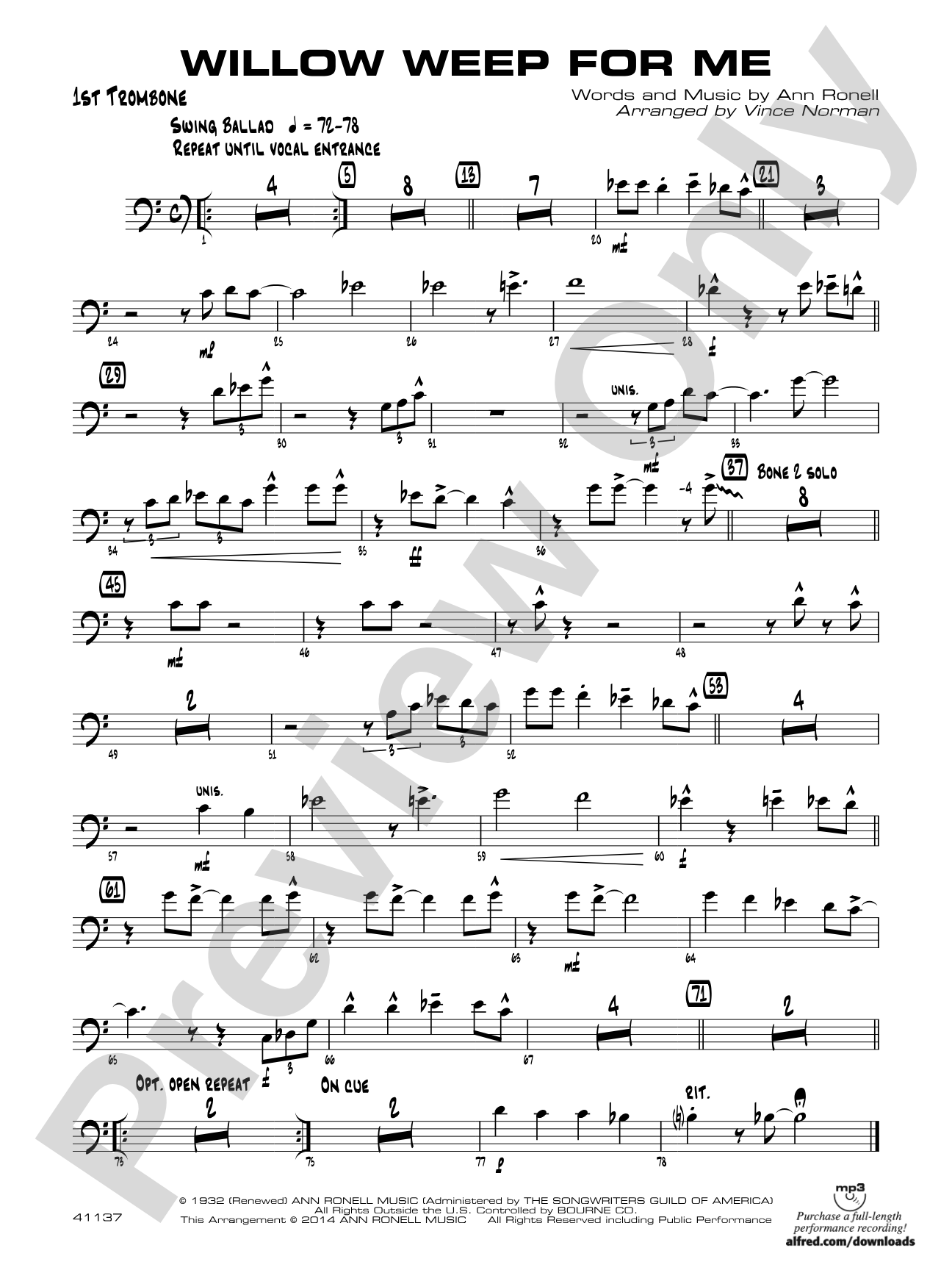 Willow Weep for Me: 1st Trombone
