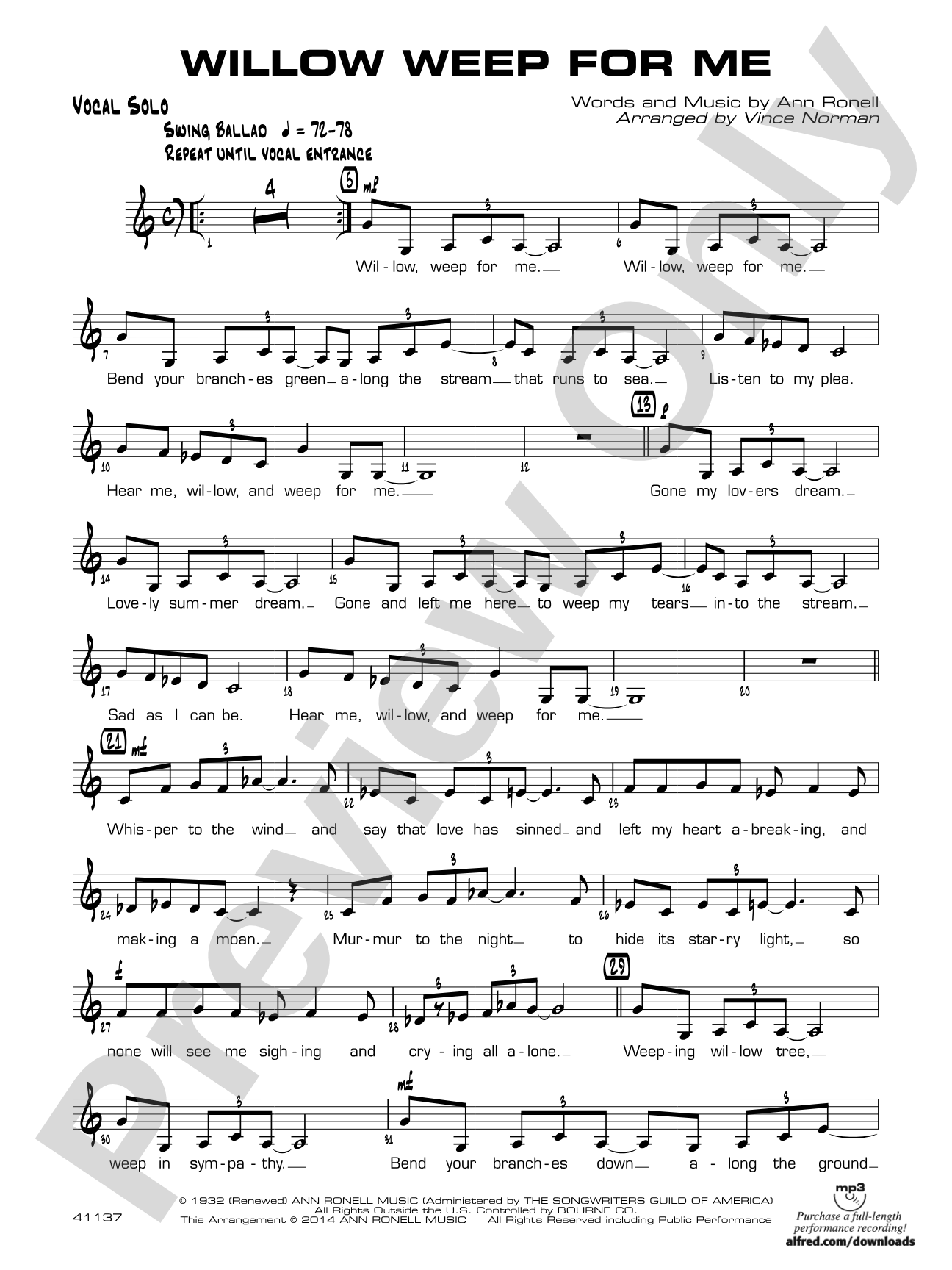 Willow Weep for Me: Vocal Solo
