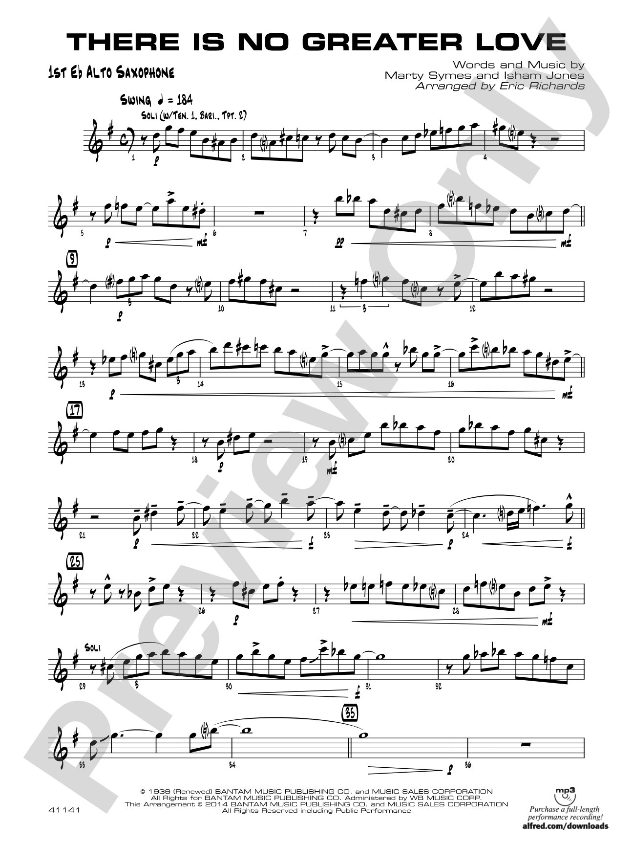There Is No Greater Love: E-flat Alto Saxophone
