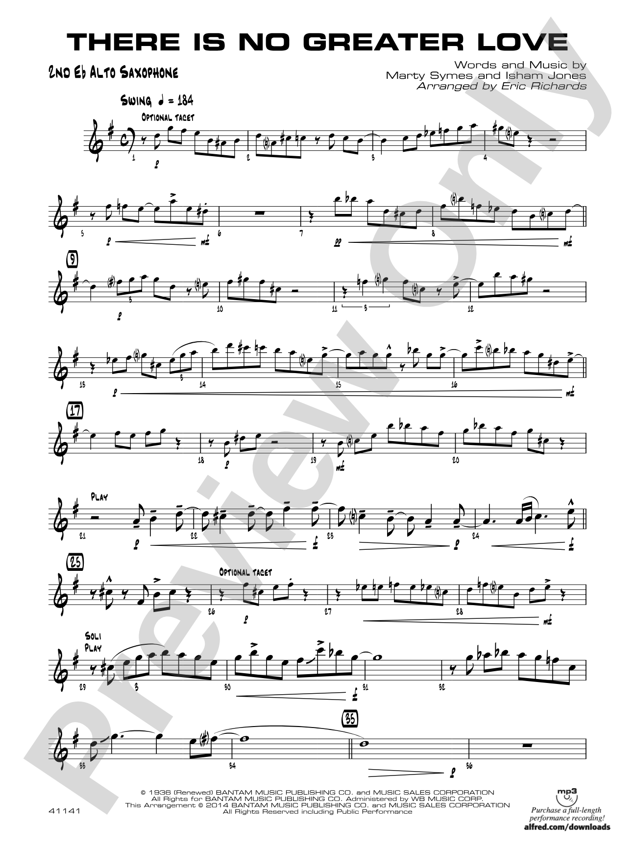There Is No Greater Love: 2nd E-flat Alto Saxophone