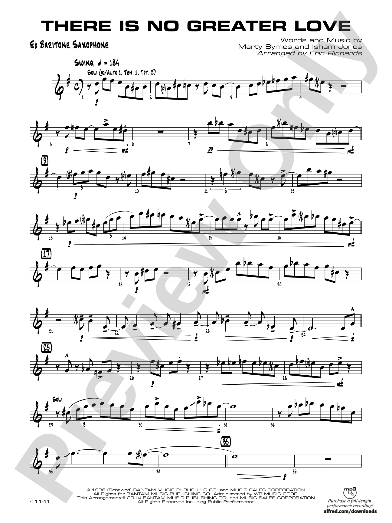 There Is No Greater Love: E-flat Baritone Saxophone