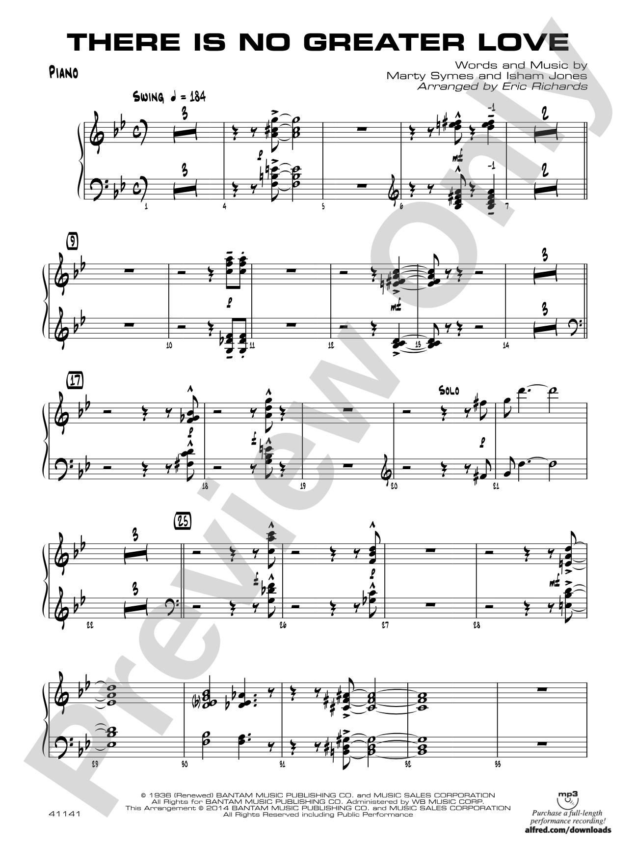 There Is No Greater Love: Piano Accompaniment