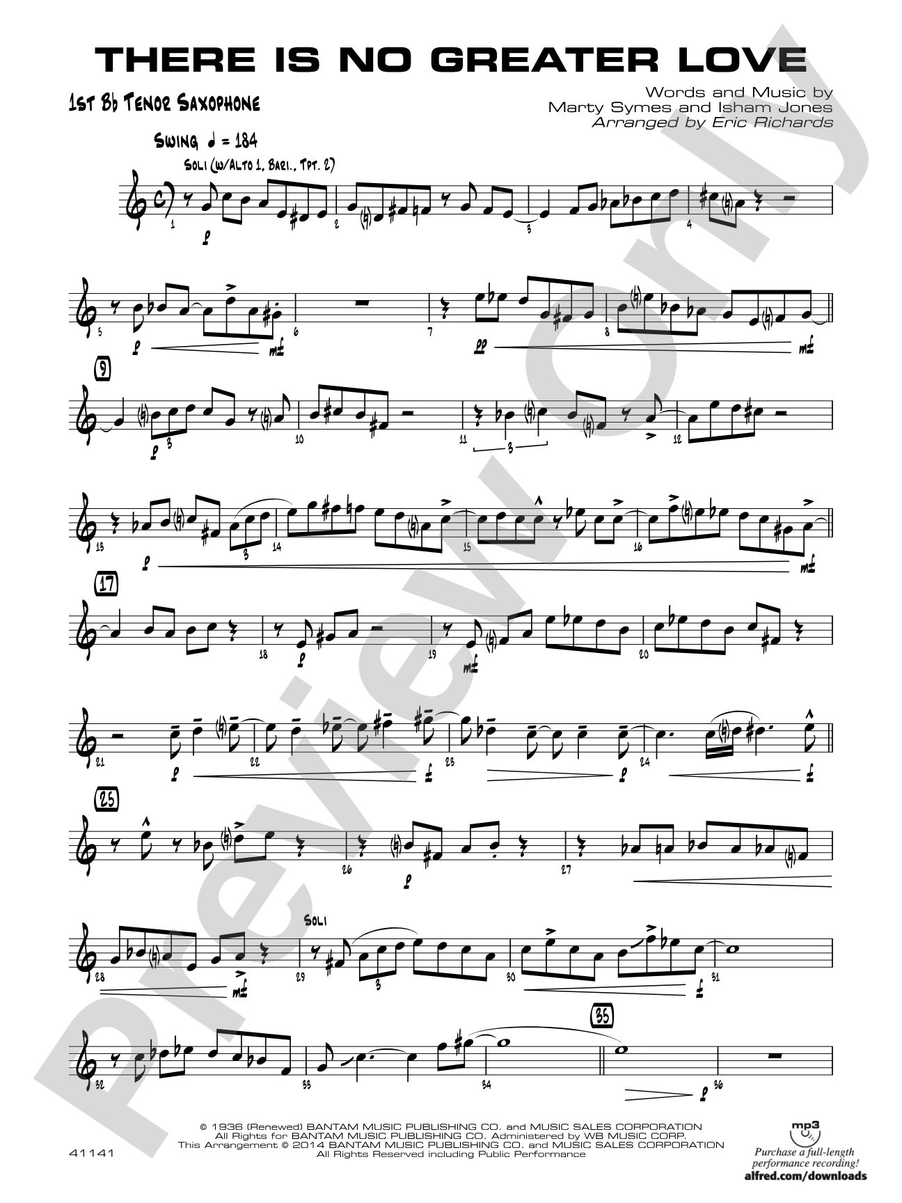 There Is No Greater Love: B-flat Tenor Saxophone