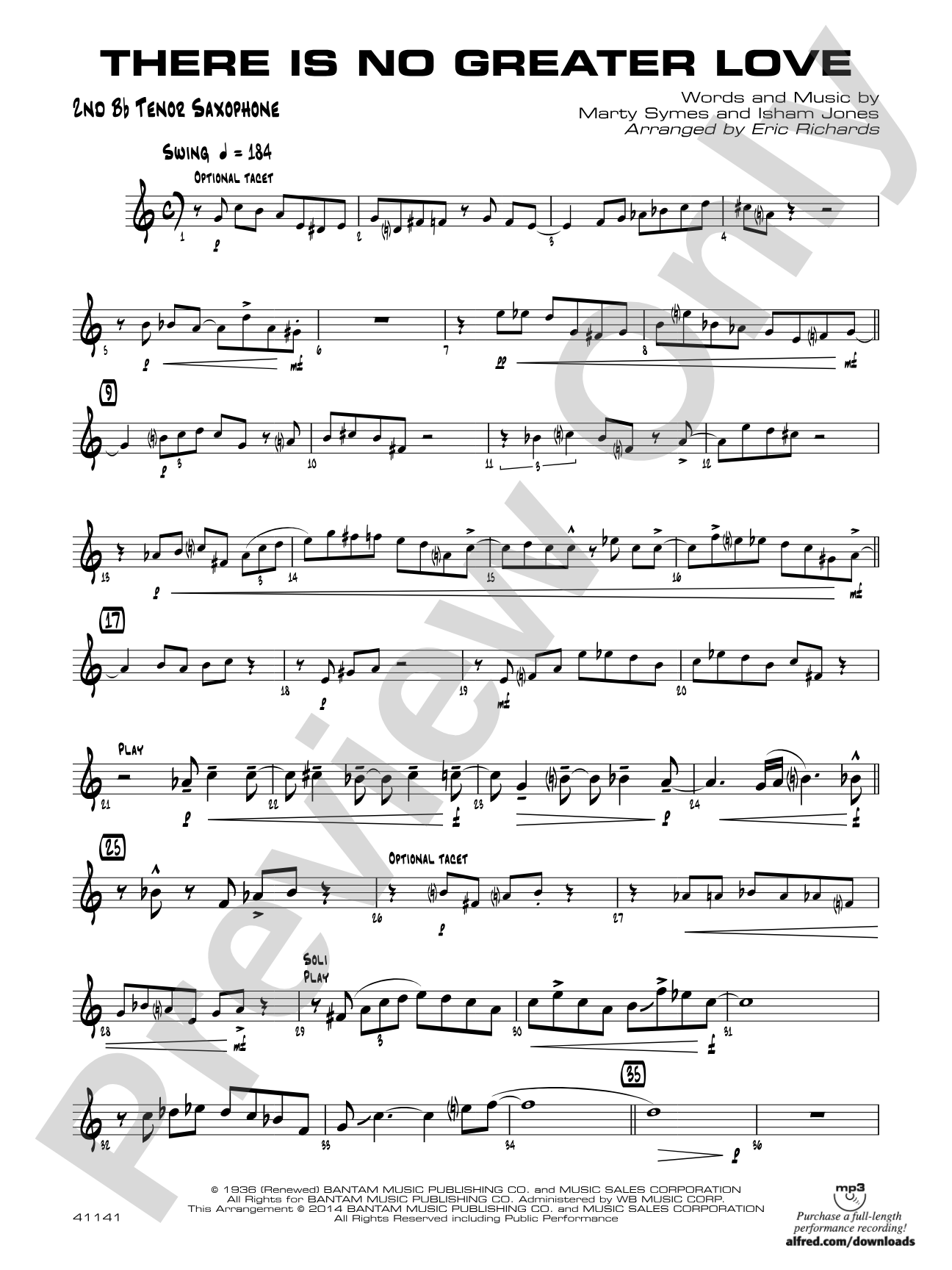 There Is No Greater Love: 2nd B-flat Tenor Saxophone