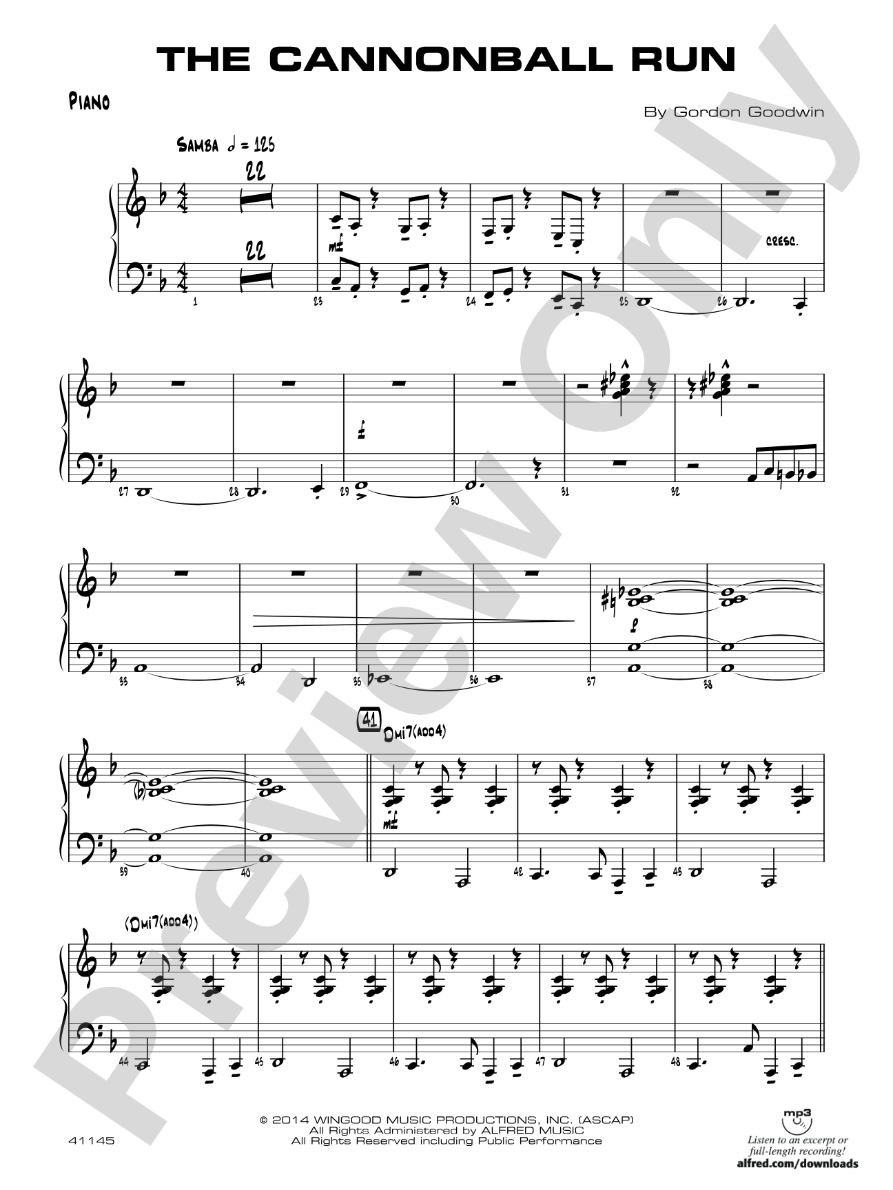 The Cannonball Run: Piano Accompaniment